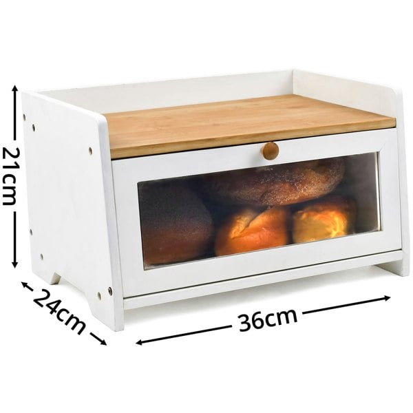 Maison des Cadeaux White Bamboo Single-Layer Bread Bin with Top Shelf