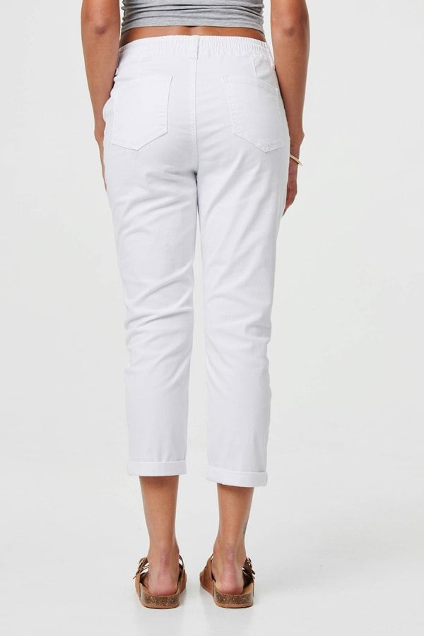 White | High Waist Skinny Cropped Trousers
