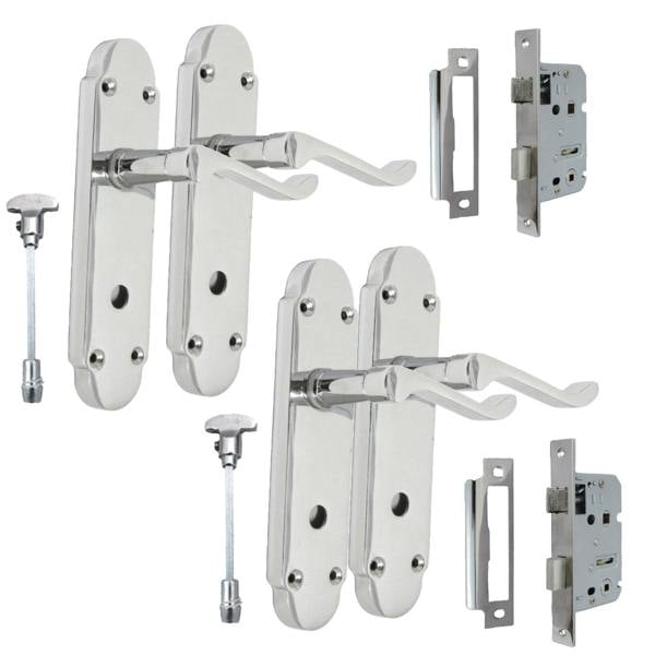 EDH Door Hardware Epsom Door Handle Set – Chrome Internal Lock Door Handles + Bathroom SASH Lock2