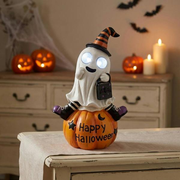 Garden Greatness LED Light-Up Ghost Pumpkin Ornament