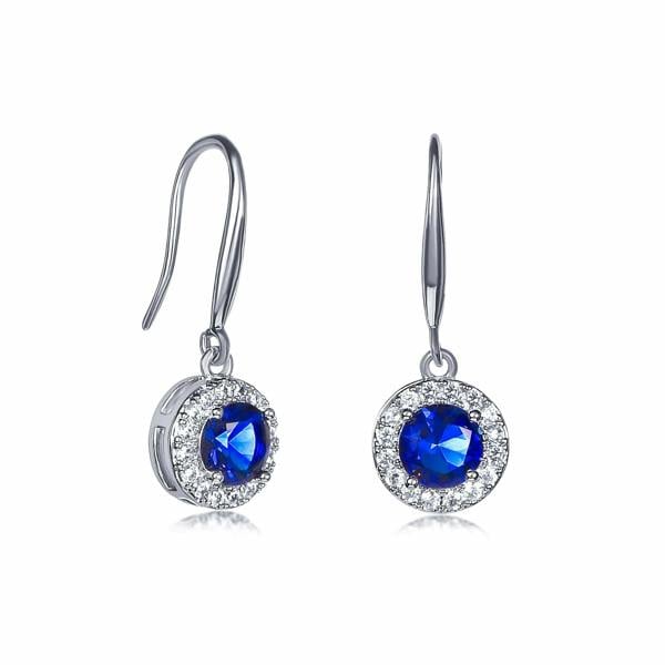Zavana Silver Round Blue Halo Drop Earrings With Cubic Zirconia Stones for women