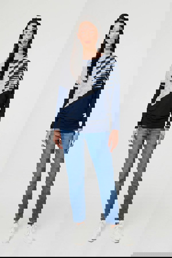 Navy | Geo Print Long Sleeve Drop Shoulder Top