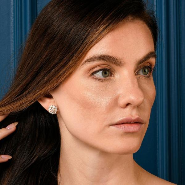 Zavana Gold Oval Large Stud Earrings for Women with Cubic Zirconia Stones