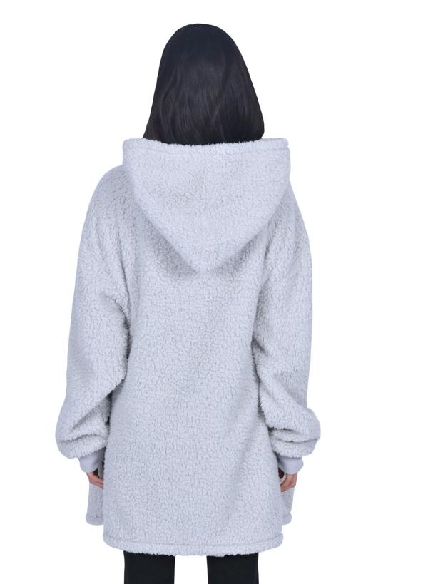 Smart Living Ladies Oversized Borg Blanket Hoodie - Ultra Soft & Warm Fleece Loungewear - Light Grey