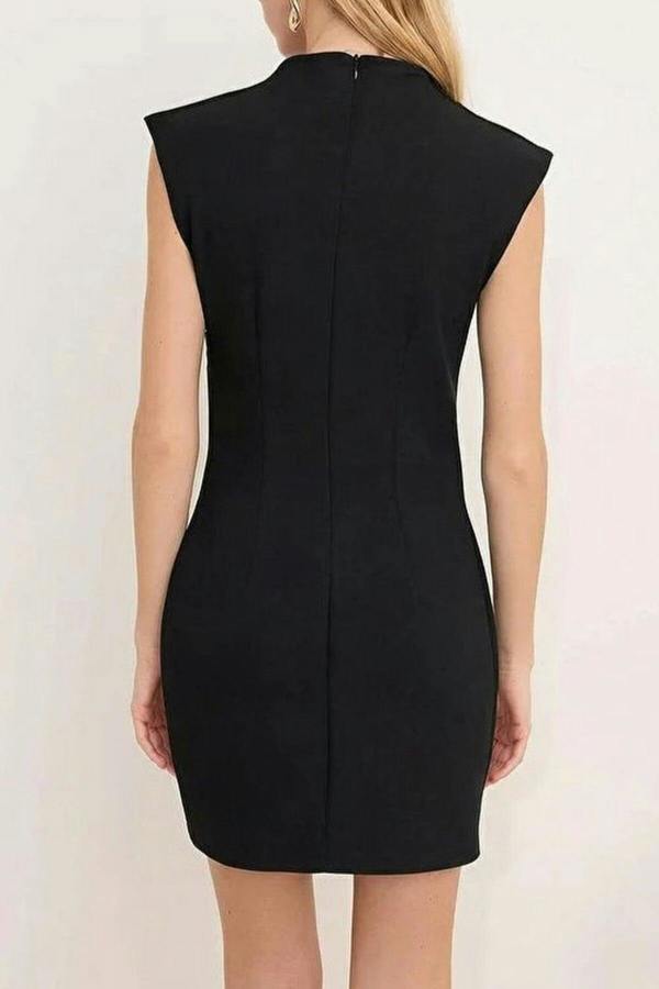WOVCOR High Neck Mini Stretchy Woven Dress