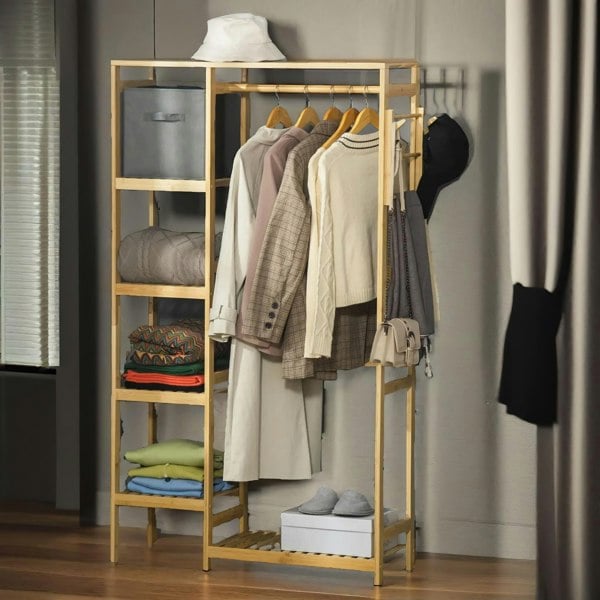 Rafaelo Mobilia Bamboo 155CM Tall Open Wardrobe With Shelves