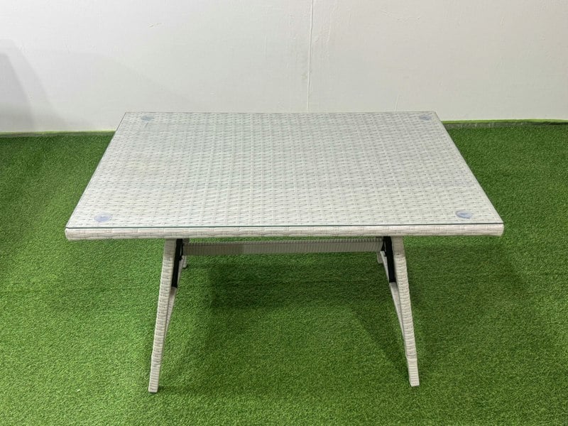 Fimous Garden Outdoor Rattan Furniture Set Rattan Corner Sofa Oblong Dining Table Set Light Grey Mixed 6 Seater