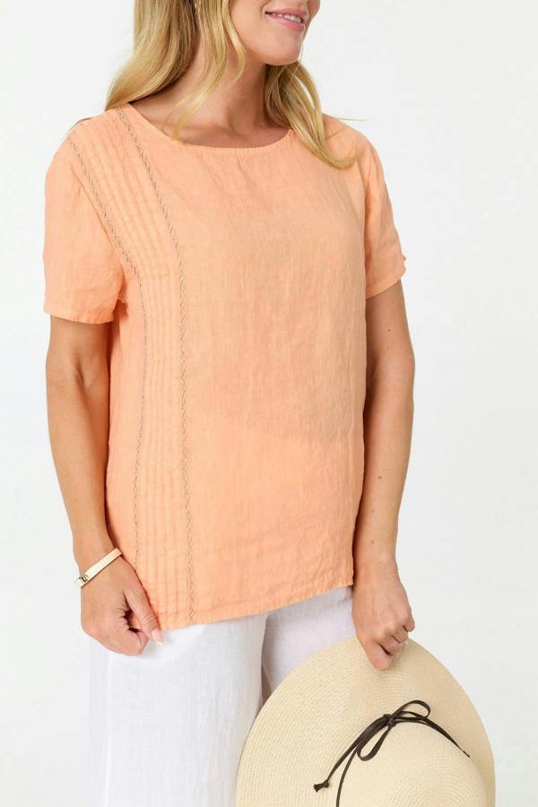 Pink | Lace Trim Relaxed Short Sleeve Top