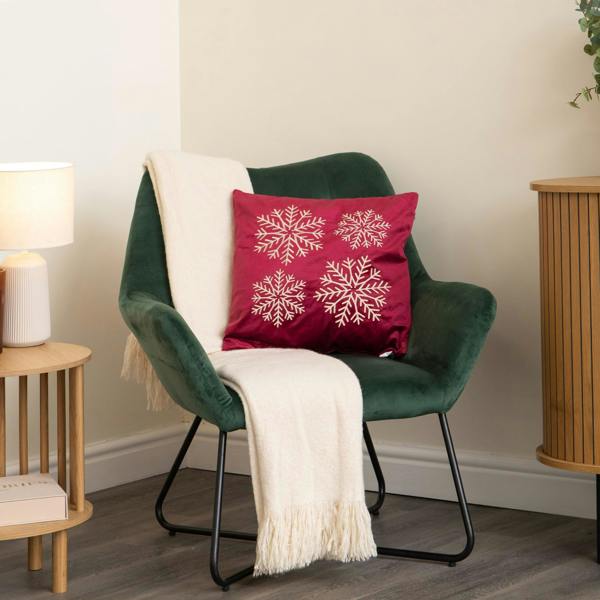 Samuel Alexander 44cm Burgundy & Gold Snowflake Soft Christmas Cushion