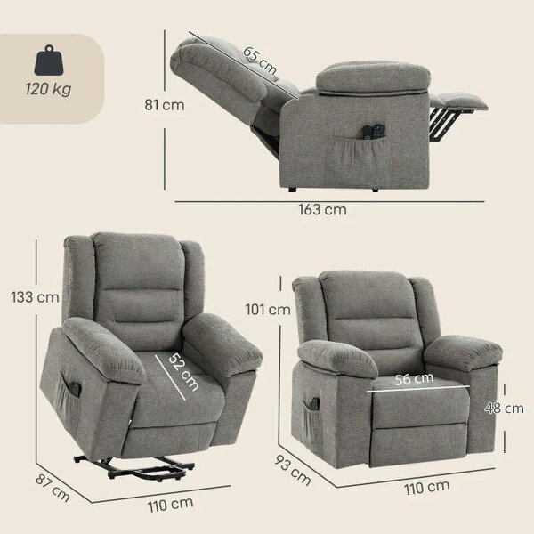 Oversized Riser Recliner Chair with Massage and Heat, Power Lift Recliner for Elderly with Wide Seat and Back, Grey