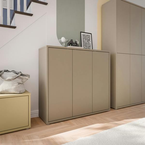 Furniture To Go Alice Springs Shoe Cabinet with 3 Doors Push-to-Open in Taupe