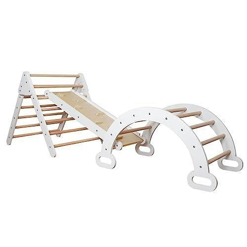 HYGRAD® 3 in 1 Climbing Frame Kids Montessori Outdoor Climbing Frame Activity Kids Indoor Gym Apparatus Playground Ramp Slider Arch Pikler set