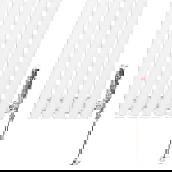 White oval single column radiator with sleek design and chrome valve, measuring 600mm x 600mm, ideal for modern interiors