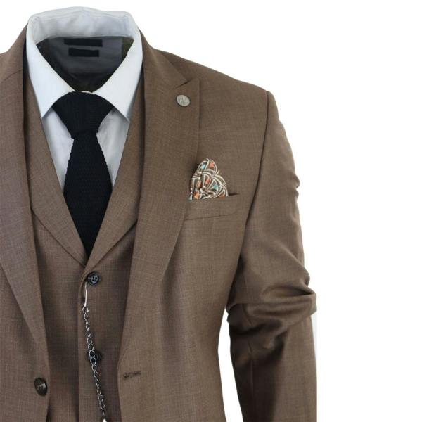 TruClothing Men's Classic 3-Piece Plain Brown Suit
