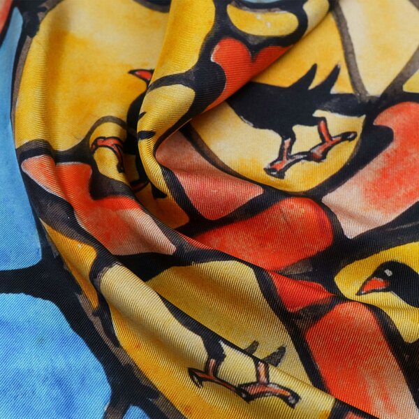 Otway & Orford 'Floreat Aula' Oxford College crest silk pocket square in gold, red & blue (42 x 42cm)