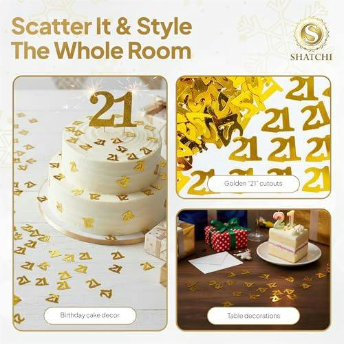 21st Birthday Gold Metallic Confetti Pack, Table Decoration in 1, 2 or 4 Packs image 8