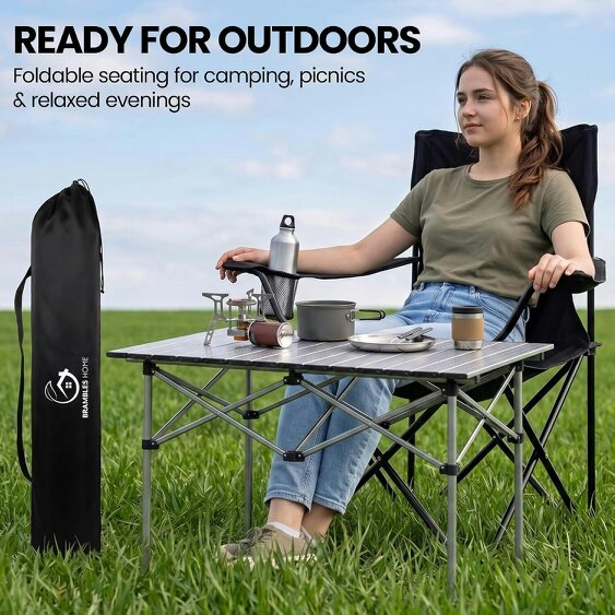 Brambles Home Foldable Camping Chairs Set of 2 Portable Outdoor Garden Fishing Festival Chairs