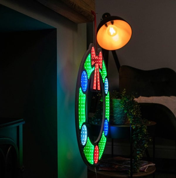 Samuel Alexander 60cm Light up Hanging Christmas Wreath Infinity Mirror with Multi-Coloured LEDs