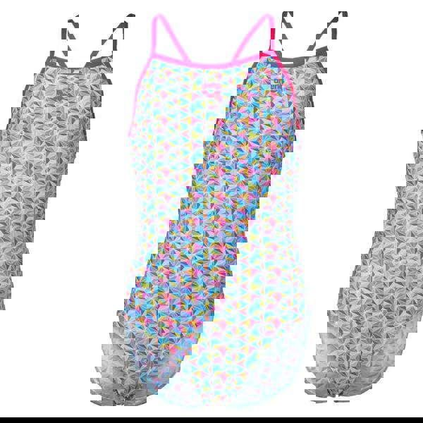 Arena Girls Starfish Lightdrop swimsuit in rose multi with geometric pattern