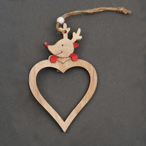 Wooden Heart Shape Hanging Christmas Decorations, 3 Piece Set with Twine String image 6