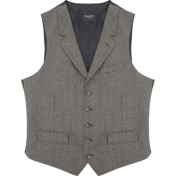 Hackett Men's Hackett, Mayfair Flannel Houndstooth Waistcoat in Grey & Black
