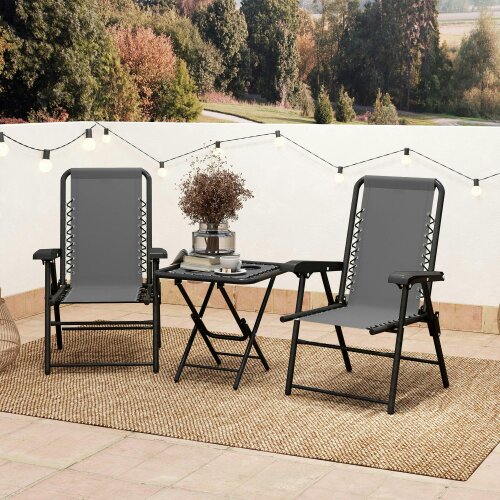 Wyld Haus Lano Metal Dark Grey Mesh 3 Piece Garden Bistro Table And Chair Set