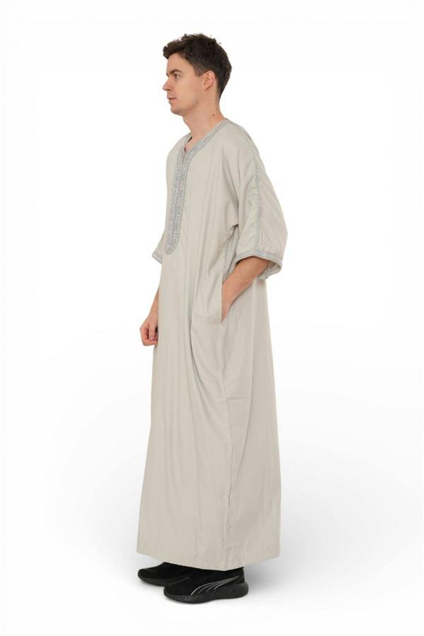 Infinity Leather Men's Moroccan Thobe Robe Djellaba Arab Short Sleeve Embroidery Gandoura Jubba