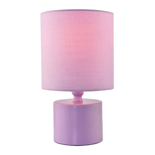 Modern Soft Lilac Glossy Table Lamp with Cotton Fabric Drum Shade Image 2