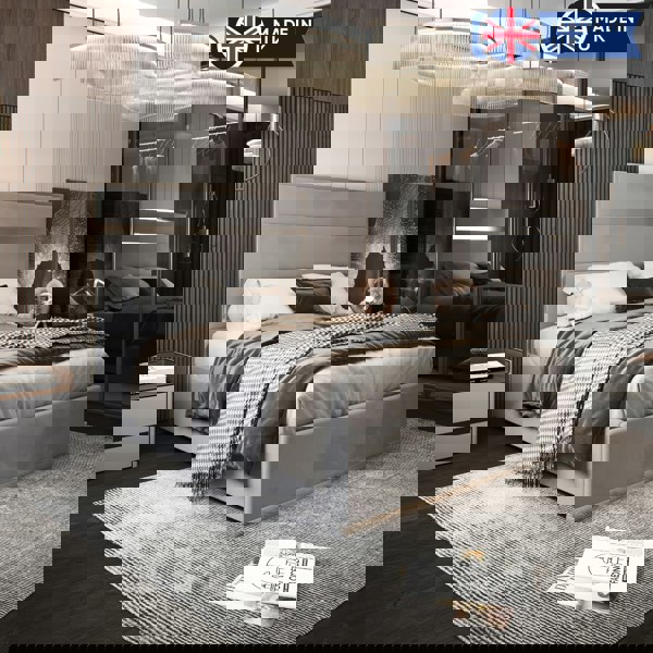 Casa Magna Bentley Upholstered Soft Velvet Metal Bed Frame - Grey