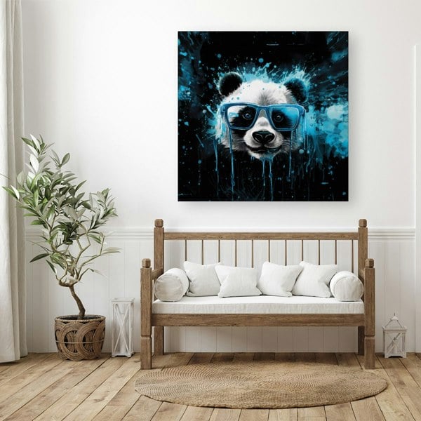 Warren Reed Blue Splashart Panda Face Canvas