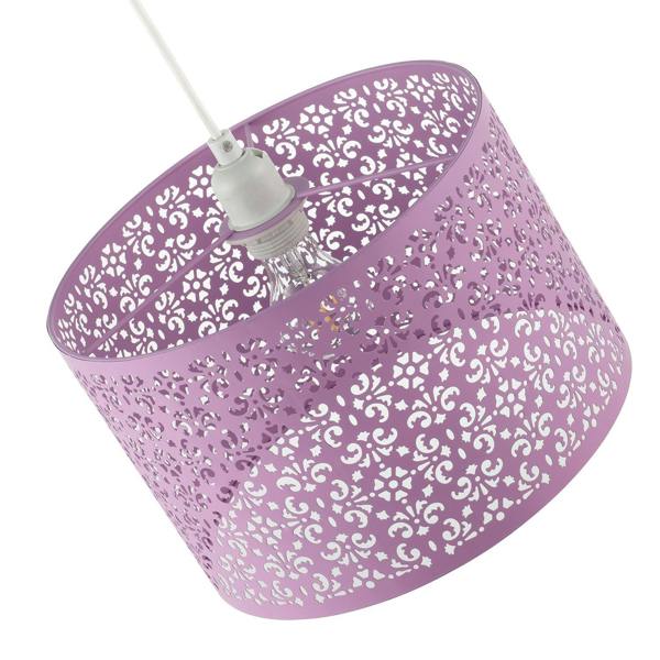 Lavender Lilac Moroccan Metal Pendant Lamp Shade with Floral Decor Image 3