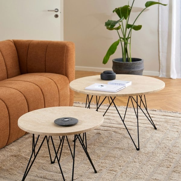 Furniture To Go Prunus Round Coffee Table in Matt Beige and Matt Black Coated Steel Base 80x46.4cm