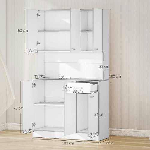 Wyld Haus Tovesu Wooden White Large Kitchen Cupboard With 6 Doors 1 Drawer 5 Shelves And Countertop