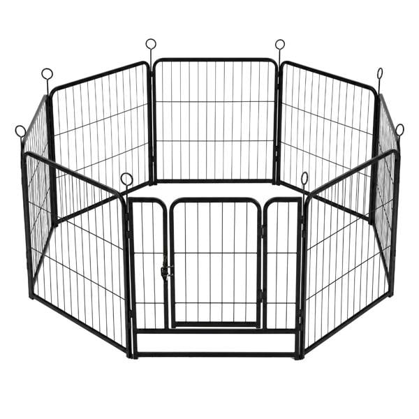 Skylos Dog Pen 8 Pcs Steel 60cm Foldable Indoor Outdoor Pet Enclosure Black