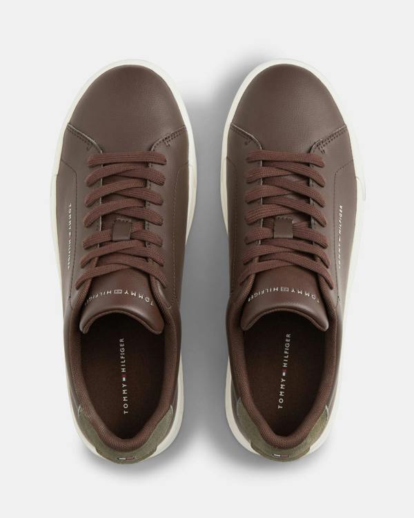 Tommy Hilfiger Court Leather Detail Mens Trainer - Cocoa/Platinum Olive