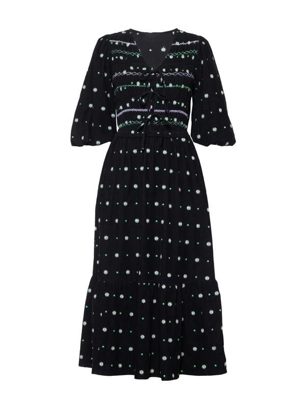 Rose & Nancy Eddie Black Cord Embroidered Polka Dot Maxi Dress
