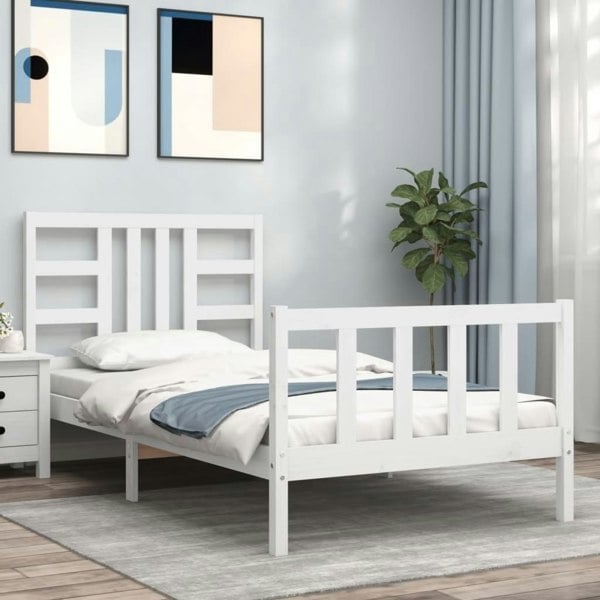 Berkfield Bed Frame with Headboard White 100x200 cm Solid Wood