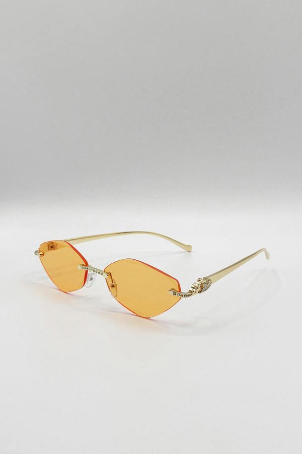 SVNX Rimless Oval Geo Metal Sunglasses in Orange