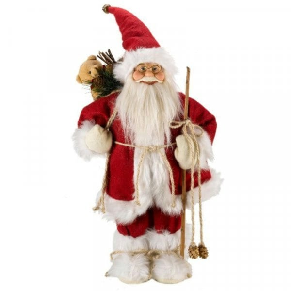 Samuel Alexander 45cm Battery Operated Red Standing Light up Santa Claus with Brown Woven Sack