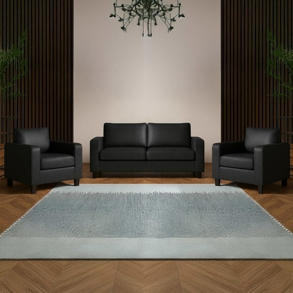 Furnishings For Less York Black Faux Leather 3+1+1 Sofa Set
