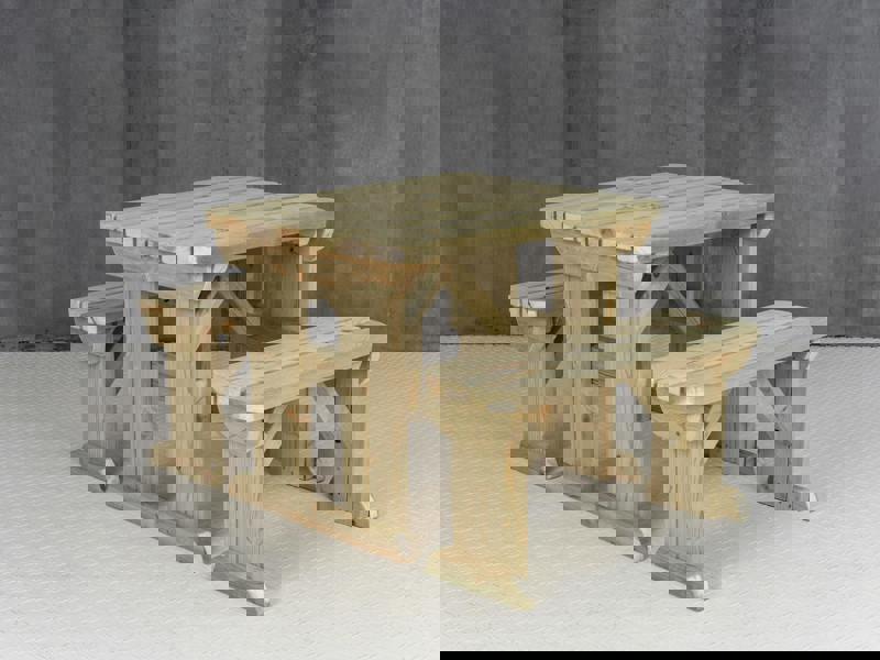 Aspen Rounded Picnic Table and Benches Set - Wooden Outdoor Dining Set for Gardens and Patios