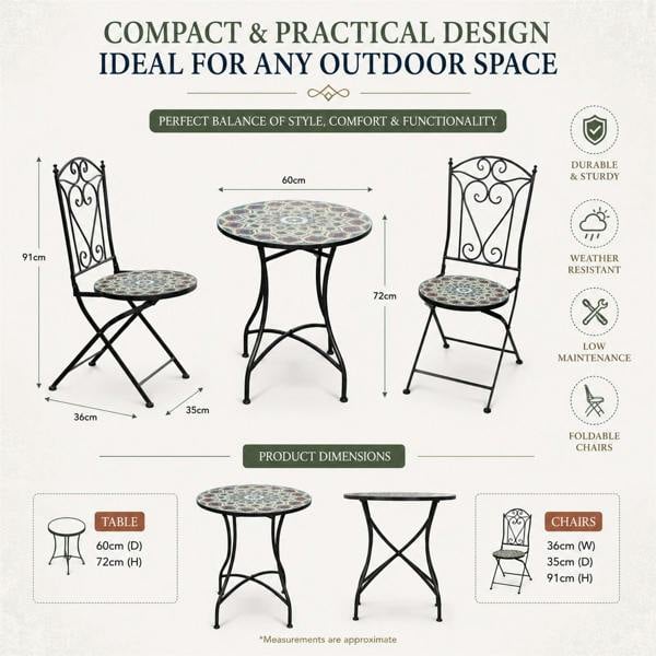60cm Casablanca Mosaic Bistro Set image 5