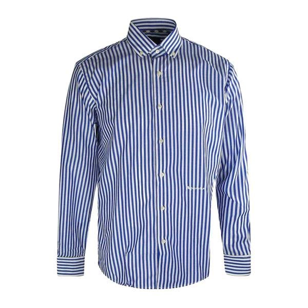 Aquascutum Mens Striped Long-Sleeved Shirt - Dark Blue