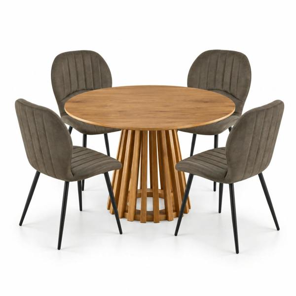 Outdoor Living Kayci Round Oak Dining Table with 4 Jaydn Chairs