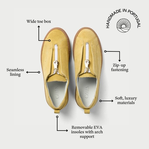 estella yellow suede trainers for bunions features graphic