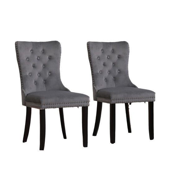 Neo Direct Neo Set of Six Dark Grey Studded Velvet Dining Table Chair with Ring Knocker Detail