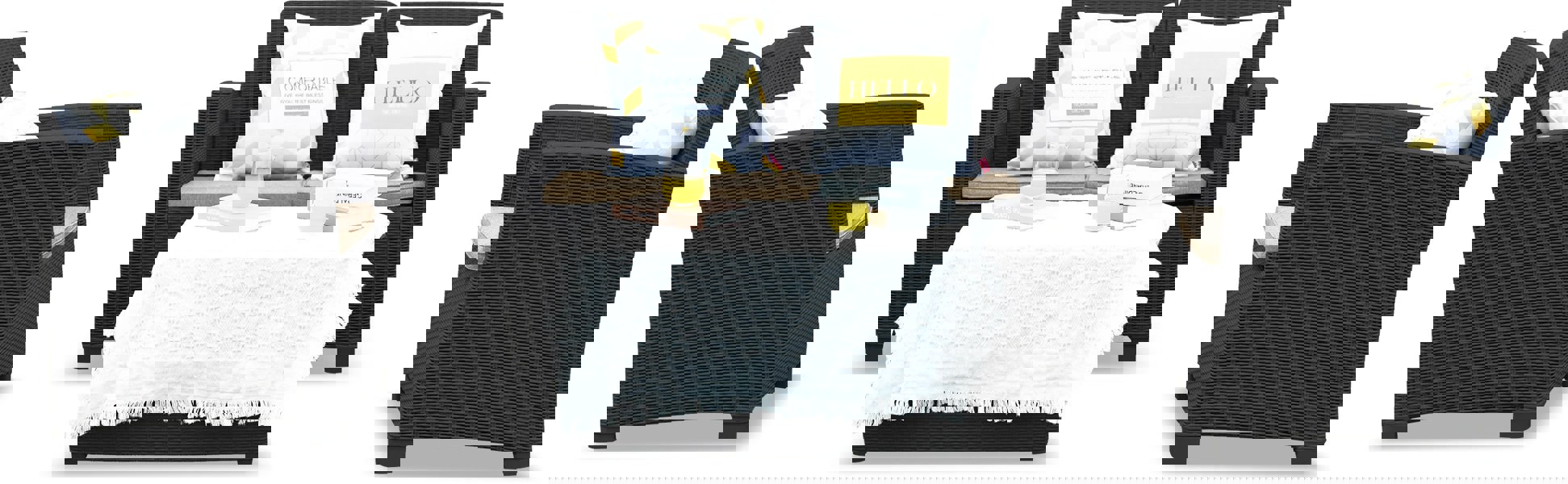 Centurion Supports SANTANA 4 Piece PE Rattan 4-Seater with Cushions Garden Furniture and Coffee Table Set in Black