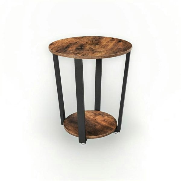 Modcraft Round Industrial Side Table – Rustic Brown & Black Steel Frame for Living Room & Bedroom