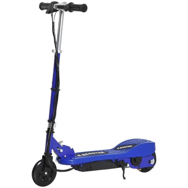 Blue folding electric kids scooter with black handlebar and deck