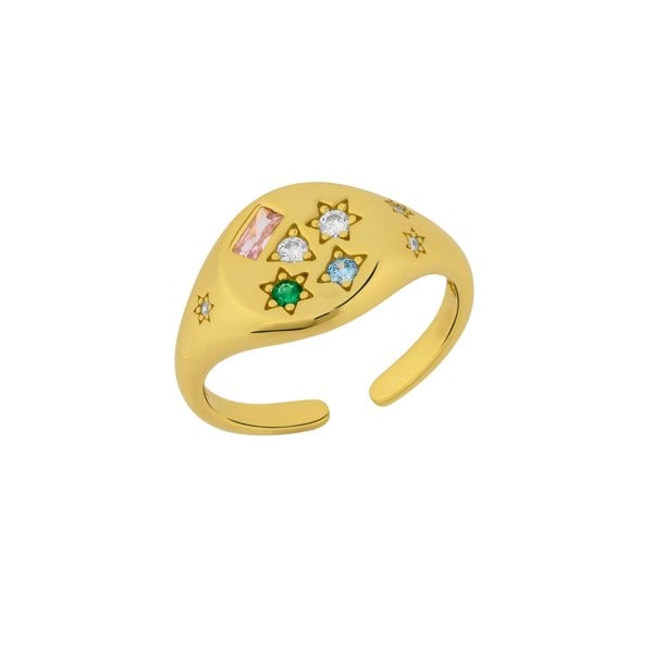 Spero London Kaleidoscope Gemstone Multicolour Round Sterling Silver Adjustable Signet Ring
